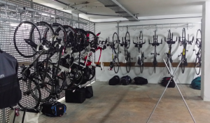 Bikes racked ready to be loaded onto the bike shuttle